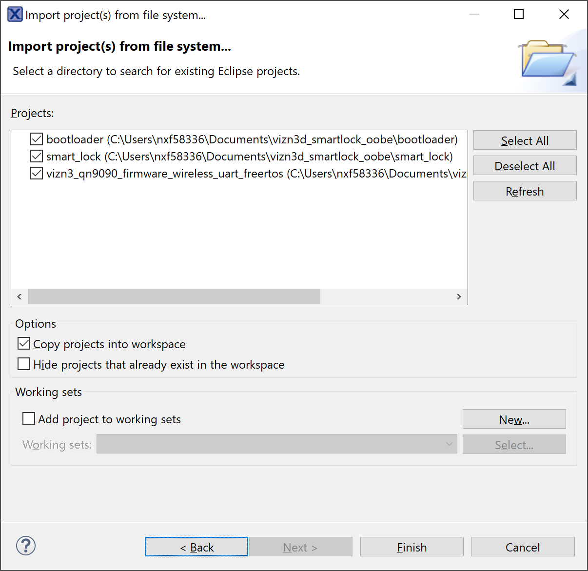Select Projects to Import